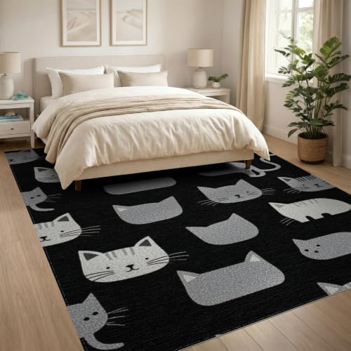 8'x10' Midnight Black Cat with Silver Accents Washable Area Rug
