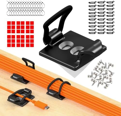 [Made in the UK] 30-Pack Adjustable Elastic Self-Adhesive Cable Tidy Clips, Cable Management Organiser for Office, Home, Under Desk, Behind TV, Charging Phone, Laptop, PC, HDMI, USB (BLACK)