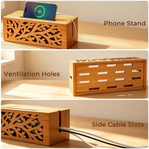 Wood Cable Management Box, Cord Organizer & Decorative Power Strip Cover