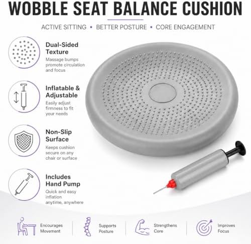Hanstuten Wobble Seat Cushion Balance Disc - Rubber Wiggle Seat for Active Sitting, Office Desk Chair, and Core Strength Training
