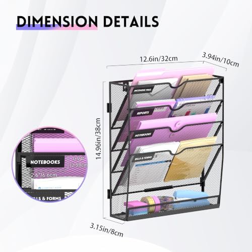 SUPEASY 5-Tier Wall File Organizer with Base, Wall Mounted File Holder