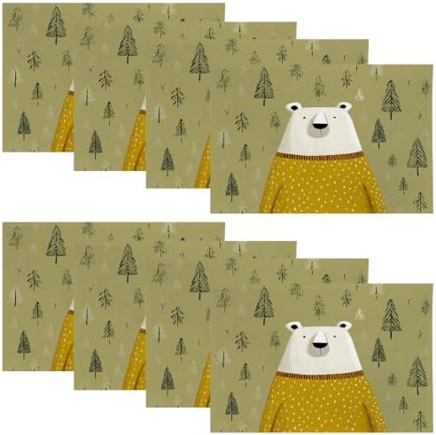 White Bear Yellow Sweater Placemats, in Tree Background Place Mats for Dining/Kitchen Table Waterproof Washable Linen Heat Insulation Dinner Table Mats 12X18 in 8 Pcs