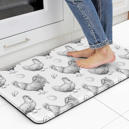 Farmhouse Chicken Kitchen Decor Mat, Cushioned Anti Fatigue Non-Slip