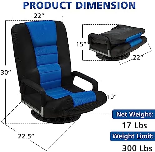 Swivel Gaming Chair Multipurpose Floor Gaming Chair for Gaming, TV, Reading w/6 Adjustable Postion Backrest, Armrest Lumbar Support & for Adults, Blue