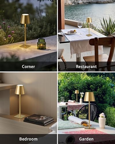 KDG Gold Cordless Table Lamps Set of 2, 4000mAh Rechargeable LED Desk Lamp