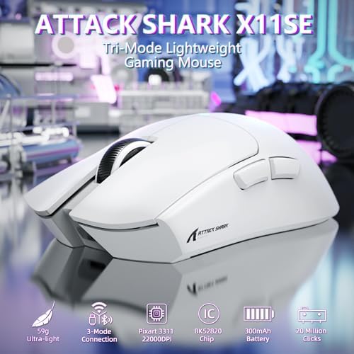 ATTACK SHARK X11 SE Tri Mode Lightweight Wireless Gaming Mouse - White