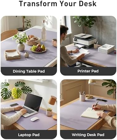 Aothia Faux Leather Desk Mat - Large Mouse Pad, Non-Slip PU Leather Blotter, Waterproof Writing Surface for Office and Home (Lavender, 42" x 17")