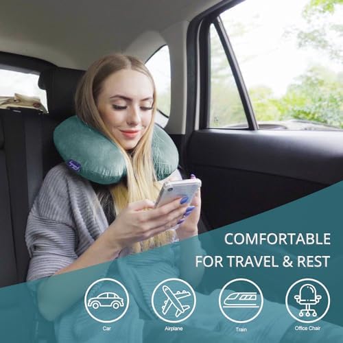 Fabuday Travel Neck Pillow Memory Foam for Airplane Traveling Gray Blue