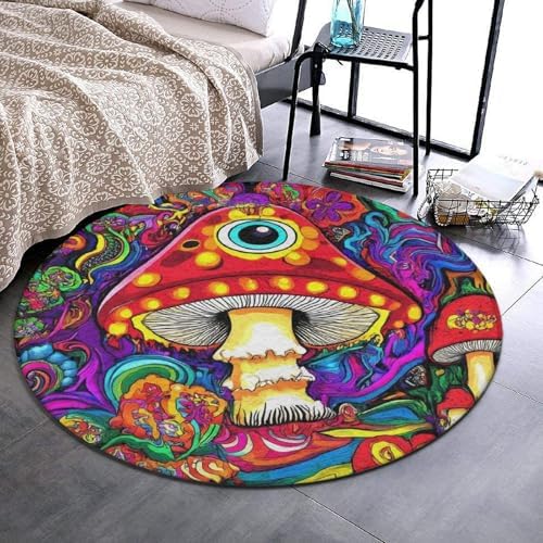 Room Sofa Yoga Soft Round Carpet, Home Decor Non Slip Kitchen Office Circle Rug, Machine Washable Modern Round Area Rug Trippy Eye Magical Mushroom Sun Moon Floral Art, 24inch