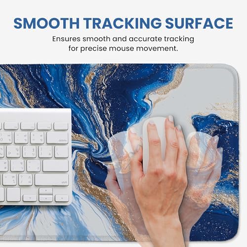 Aesthetic Desk Mat, Cute Ocean Marble Desk Pad Protector for Work & Decor, 35.4" x 15.7", Pretty Non-Slip Extended Mouse Pad for Office or Home