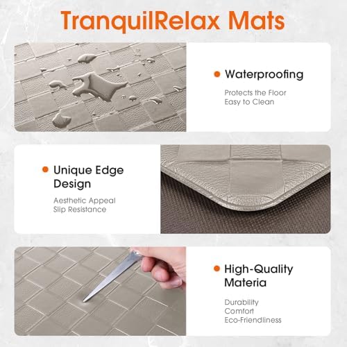 TranquilRelax Kitchen Mats, Cushioned Mats with Extra-Long Runner, Taupe