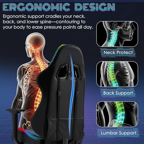 ECOTOUGE Gaming Chair Computer Chair with RGB LED Lights & Massage
