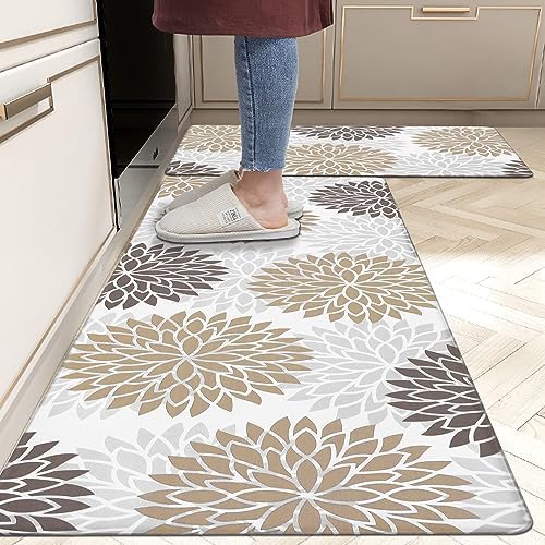 HEBE Anti Fatigue Kitchen Rugs Set of 2, Cushioned Kitchen Mats for Floor