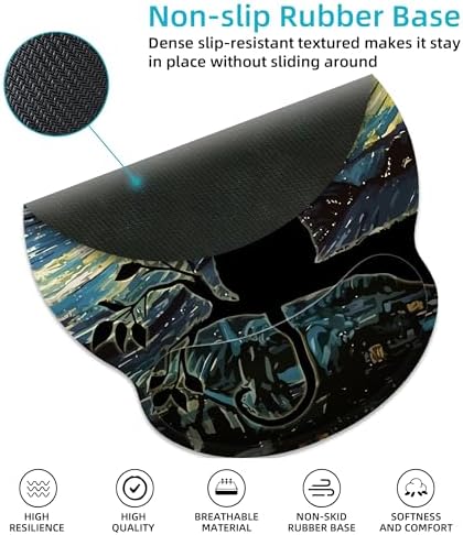Aesthetic Black Cat Ergonomic Mouse Pad with Wrist Rest for Desk Work