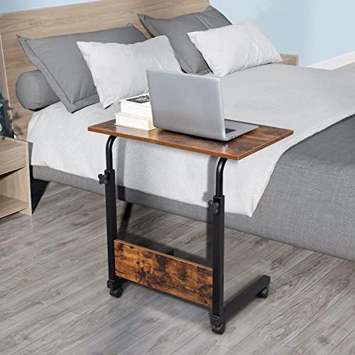 Standing Desk - Side Table Adjustable Height, Portable Laptop Cart, C-Shaped Bed Couch end Tables with Edge Stopper - Wheels for Living Room Bedroom Walking Pad Treadmill 23.6Inch Brown