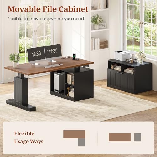 UPOSOJA 55" Farmhouse L Shaped Standing Desk with Modular Filing Cabinet