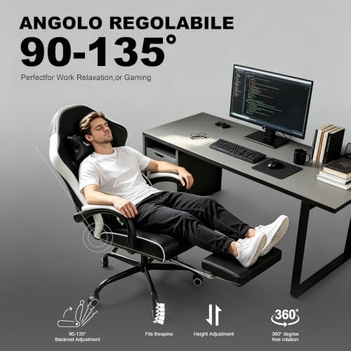 Gaming Chair for Adults, Computer Chair with Footrest and Pocket Spring Cushion,Comfortable Ergonomic Video Game Chair with Lumbar Support and Headrest for Office Home (White)