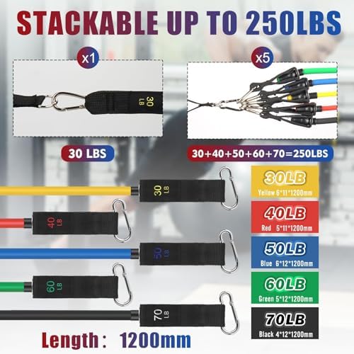 WIKDAY Exercise Resistance Bands with Handles for Working Out Workout Bands Set with Door Anchor for Physical Therapy, Yoga, Pilates