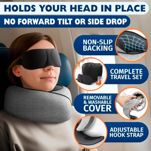 Travel Neck Pillows for Airplanes, 4-in-1 Set, 360° G-Shape