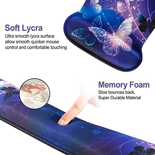 ToLuLu Keyboard Wrist Rest Pad Ergonomic Mouse Pad Set, Gel Mouse Pad for Computer Laptop, Non Slip Mousepad Keyboard Wrist Support Raised Memory Foam for Easy Typing Pain Relief, Art Butterflies