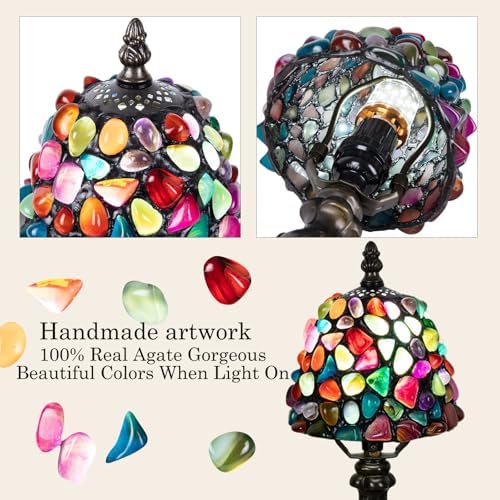 Small Tiffany Table Lamp, 3 Color-Temperature Agate Amber Stained Glass Lamp,6 Inch Tiffany Style Lamp for Bedroom Living Room Home, Handcrafted Light, Included Bulb