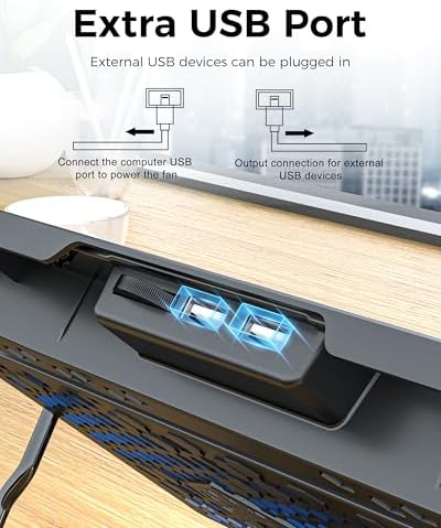 AICHESON Laptop Cooling Pad 5 Fans Up to 17.3 Inch Heavy Notebook Cooler, Blue LED Lights, 2 USB Ports, S035, Blue-5fans