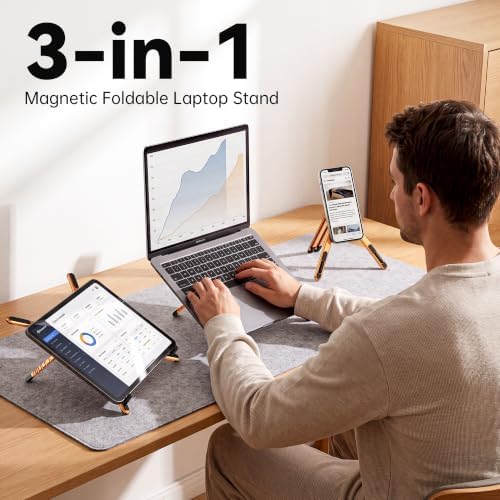 Portable Laptop Stand, 3-in-1 Magnetic Foldable Adjustable, for Desk