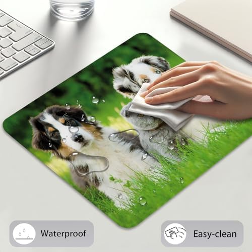 Cute Australian Shepherd Dog Puppies Mouse Pad, Scottish Fold Cat Desk Mat