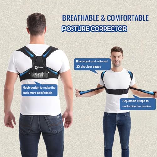 Paskyee Posture Corrector for Women and Men, Adjustable Back Brace for Neck, Shoulder, and Upper Back Pain Relief, Back Straightener for Clavicle Support Black S/M