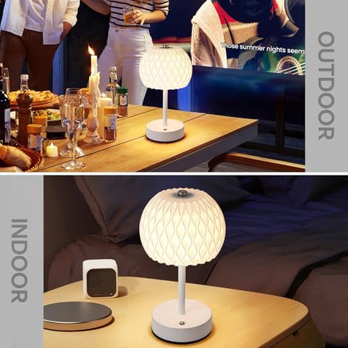 Battery Operated Small Table Lamp, 3 Color Temperatures, Rechargeable, Touch Control, Dimmable Desk Lamp, Cordless LED Night Light for Bedroom Patio Camping Restaurant Home, 9.5 in Height, White
