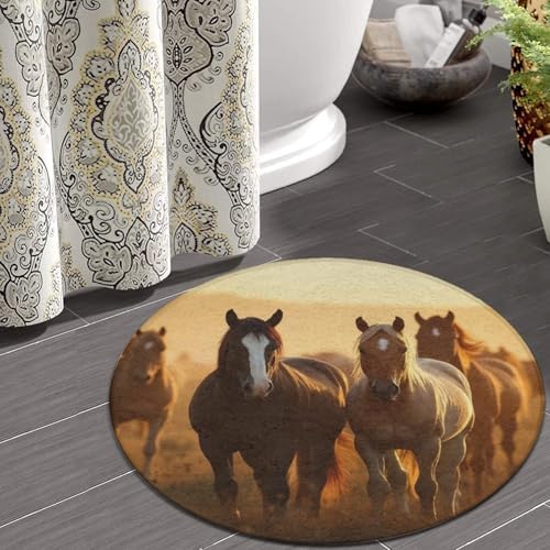 Large Home Decor Mat, Soft Round Yoga Carpet, Non Slip Machine Washable Home Office Circle Rug Horse