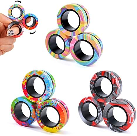 Cevioce 9Pcs Magnetic Rings Fidget Toys Adults Teens Boys ADHD Anxiety Magnetic Fidgets for Kids Fidget Spinner Rings for Relief Gifts for Kids 8+ Year Old Easter Basket Stuffers