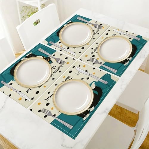 Home is Where The Cat is Linen Placemats Set of 2PCS, Heat Resistant Non-Slip Washable Table Placemats for Dining Everyday Use Hotel Banquet Home Decor