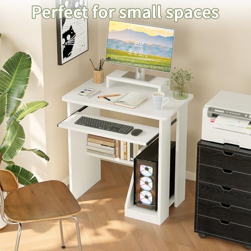 ALISENED 30 Inch Computer Desk, with Keyboard Tray & Monitor Stand