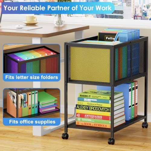 Hongtamoya Rolling File Cart, Mobile File Cabinet Fits Letter Size, Black