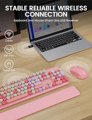 Wireless Keyboard and Mouse Combo, Cute Typewriter, Magnetic Wrist Rest
