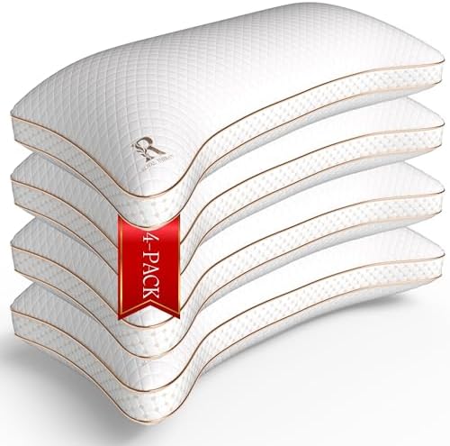 Royal Therapy Queen 4-Pack Memory Foam Pillow, Adjustable Shredded Odor-Free Cut-Out Bed Pillow for Neck & Shoulder Pain Relief, Breathable Support for Back, Stomach, Side Sleepers, BioForm