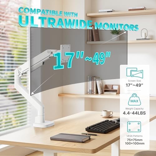 Heavy Duty Monitor Arm for 17-49 Inch, 44 lbs, VESA 75/100, White