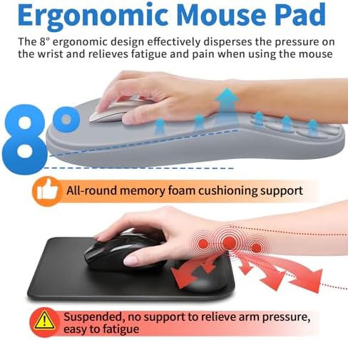 YIWEI Ergonomic Mouse Pad with Wrist Rest for Carpal Tunnel Pain Relief