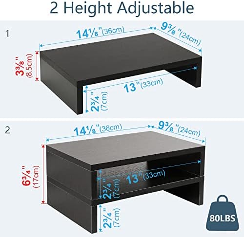TEAMIX 2-Pack Wood Monitor Stand Riser for Desk , Black