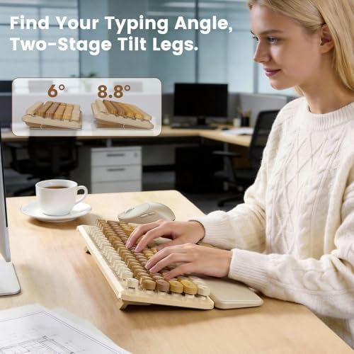 Wireless Keyboard and Mouse Combo, Magnetic Soft-Touch Wrist Rest, Beige