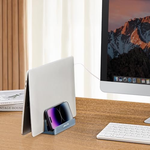 JARLINK 4-in-1 Adjustable Vertical Laptop Stand, Aluminum Holder, Grey