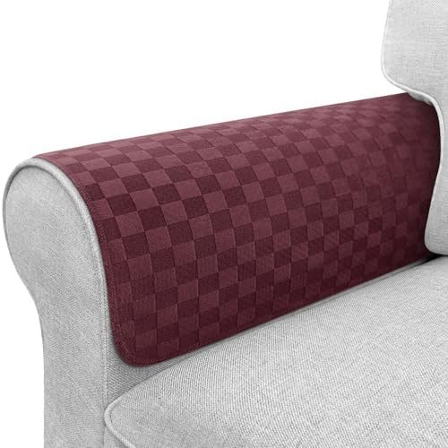Couch Arm Covers, Sofa Arm Covers, Waterproof Armrest Cover for Sofa, Loveseat, Armchair, Anti-Slip Recliner Arm Cover, Headrest Cover, Arm Chair Covers Set of 2 (Burgundy, 22"×18")