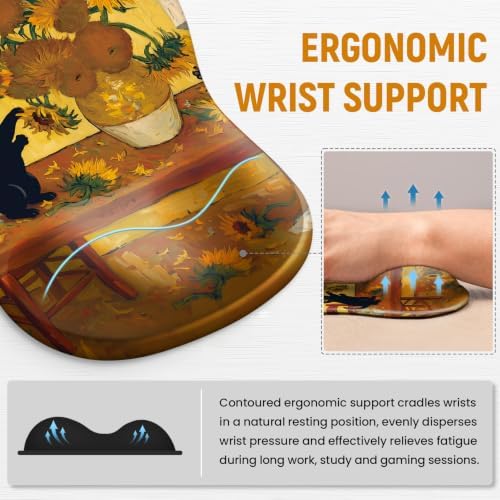 Ergonomic Mouse Pad with Wrist Rest, Gel Wrist Support, Sunflower