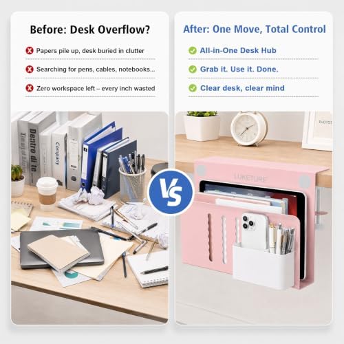LUKETURE Desk Side Storage Laptop Holder No Drill Clamp On Organizer