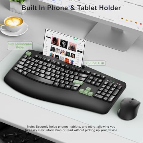 Wireless Keyboard and Mouse Combo, 2.4G Ergonomic Wave Keys(AvocadoGreen)