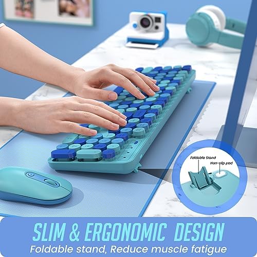 Wireless Keyboard and Mouse, Full-Sized Typewriter Keyboard Silent, Blue