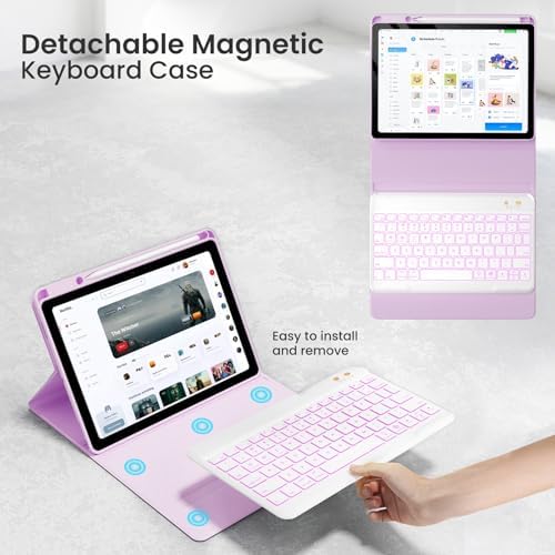 Magnetic Keyboard Case for iPad 9th/8th/7th Generation 10.2 inch, iPad Pro 10.5-inch Air 3rd Case with Pencil Holder, 7 Color Backlight BT Keyboard (2021/2020/2019/2017), Purple