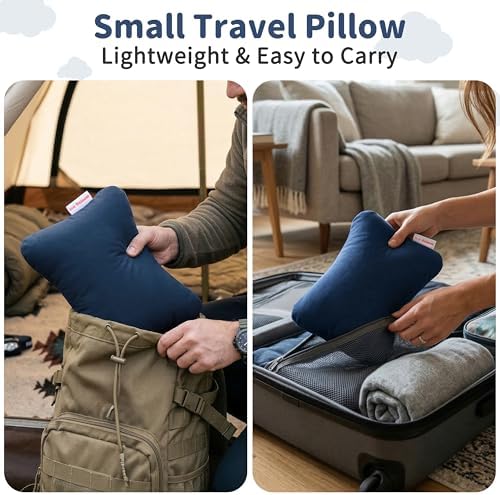 Pro Goleem 2-Pack Small Pillow, 7"x11" Mini Pillow for Travel, Camping, Sleeping, Nap & Neck, Lumbar, Knee Support, for Office, Bed, Car, Air, Tiny Cushion for Kids, Pets, Adults (Navy Blue)