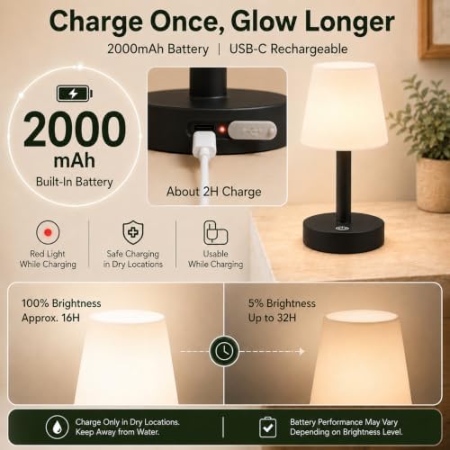 Rechargeable Table Lamp, Mini Cordless Shower Lamp for Bathroom, IP54
